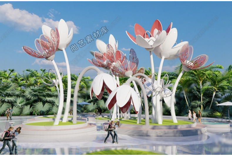 图片[6]-花瓣主题构架艺术装置SU模型树叶户外廊架休息区创意座椅草图大师-cg男孩