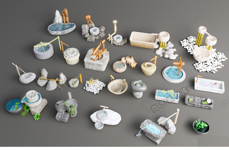 图片[11]-中式乡村景观小品庭院景观民俗农家摆件庄家架农耕农具石磨SU模型-cg男孩