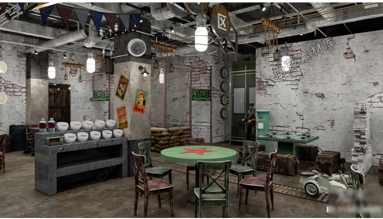 图片[2]-工业叙利亚风军事风火锅店烧烤店SU模型复古风餐厅餐饮餐馆SU模型-cg男孩