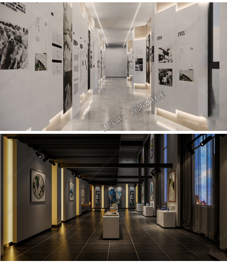 图片[4]-现代画室新中式书画美术文化展厅展览馆画廊草图大师SU模型素材-cg男孩
