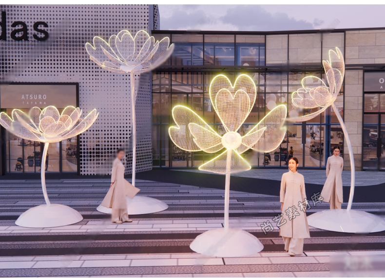 图片[3]-花瓣主题构架艺术装置SU模型树叶户外廊架休息区创意座椅草图大师-cg男孩