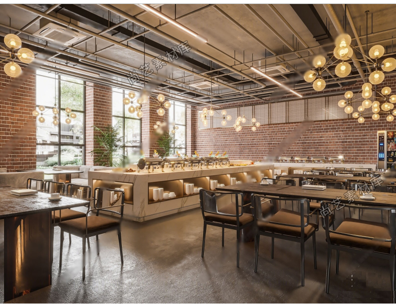 图片[2]-草图大师现代自助餐厅SU模型酒店自助西餐厅员工食堂自助餐台SU模-cg男孩