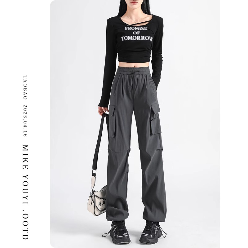 American Style Two-Way Wear Cargo Pants for Women 2026 New Spring and Autumn Petite Jogger Straight-Leg Sports Wide-Leg Casual Outdoor Pants