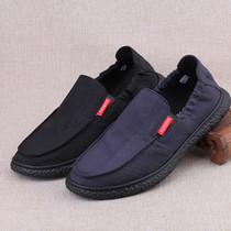 Old Beijing cloth shoes mens casual shoes soft bottom a pedal mens canvas lazy super light bottom deodorant mens shoes Black
