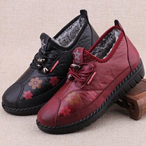 Old Beijing cloth shoes womens shoes plus velvet soft bottom mother shoes a pedal non-slip winter warm flat elderly womens cotton shoes