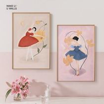 Wall frog Nordic fresh living room decoration painting sofa background wall hanging painting triple ballet illustration bedroom porch mural