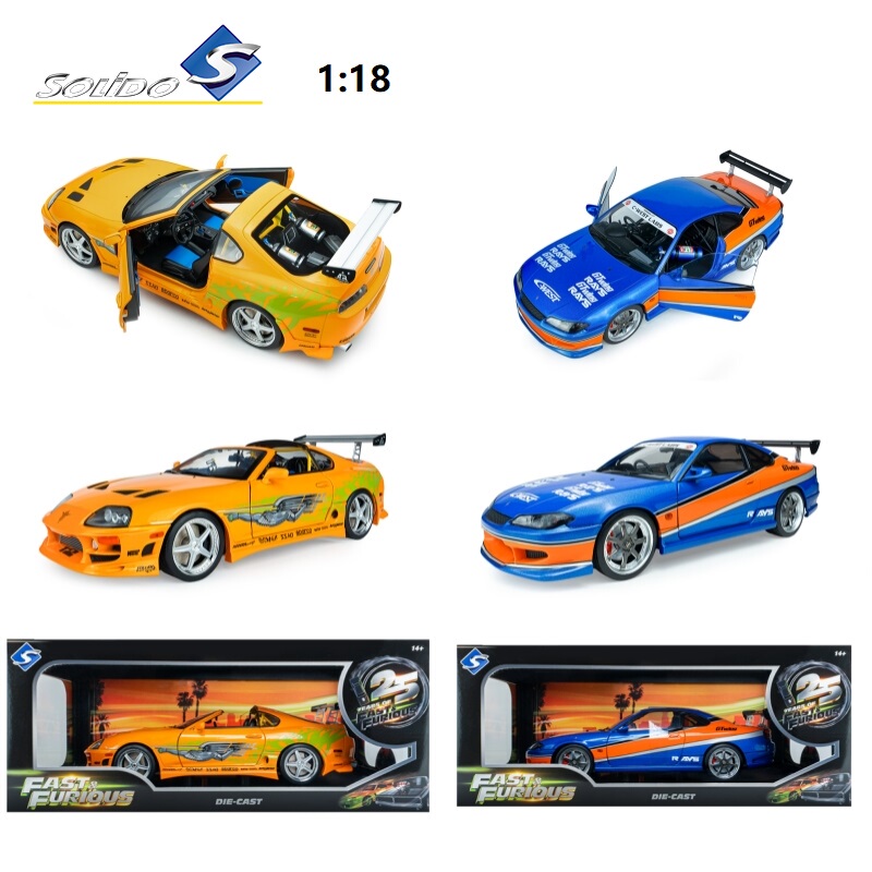 Solido1:18 Toyota Supra Mk4 Nissan Silvia S15 Fast and Furious Alloy Car Model