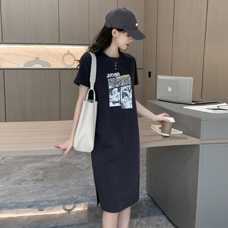 French Black T-Shirt Dress 2026 Spring and Summer New Style Women's High-End Casual Loose Mid-Length Short-Sleeved Skirt