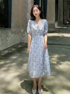 Fei Er floral Chiffon dress female loose French retro first love small doll collar sweet age-reducing long skirt