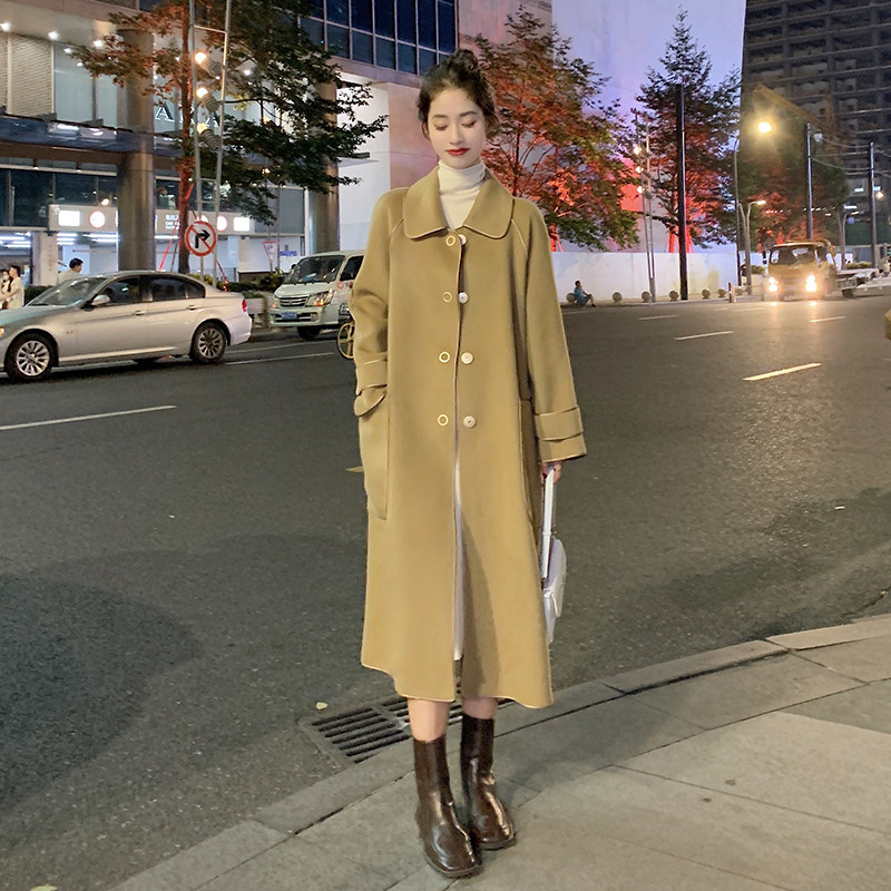 Female double-sided cashmere coat girl autumn doll Liu Han Edition middle and long edition of senior small lax hair coat