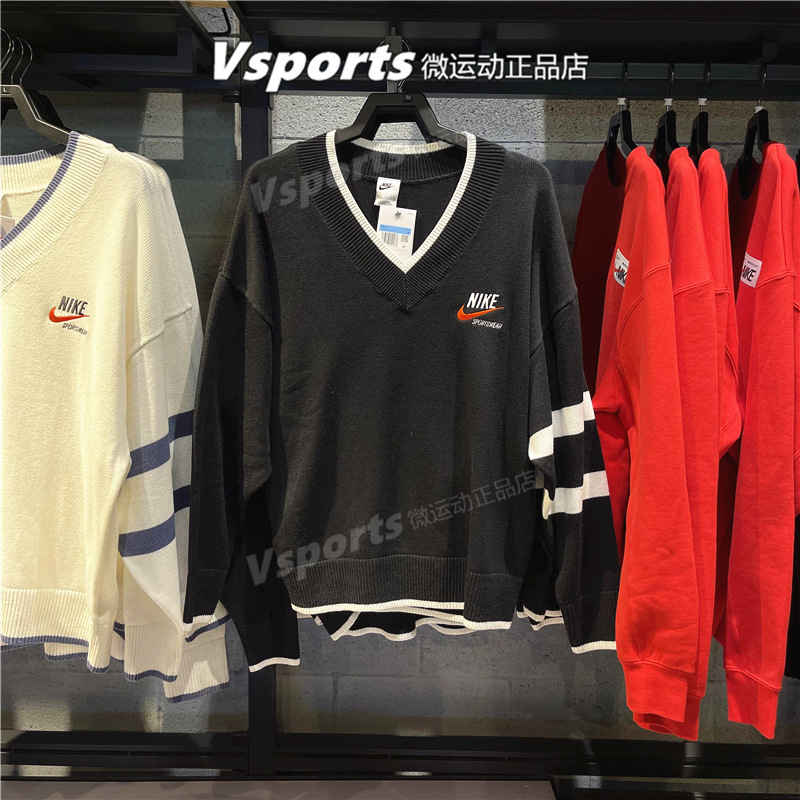 Nike Nike Sweatshirt for Men and Women, Spring and Summer Warm Retro Casual V-Neck Sweater Knitwear Dx0009-010
