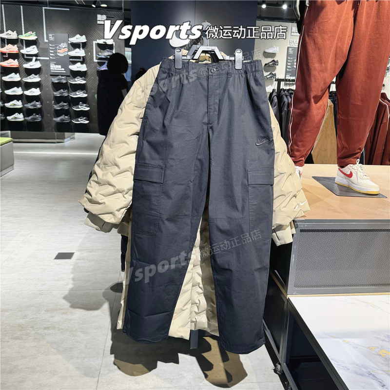 Authentic Nike Workwear Pants for Men 2025 Autumn and Winter Sports Casual Loose Long Pants Black Hv1434-010