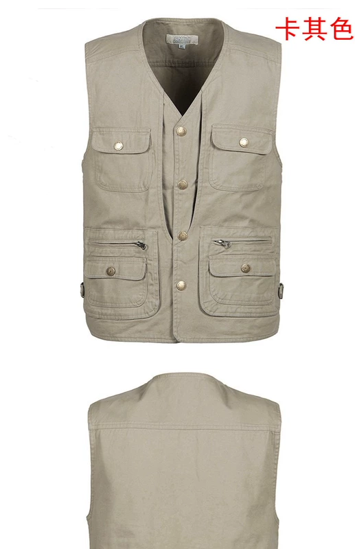 Người đàn ông trung niên vest mùa xuân và mùa thu người mẫu tăng vest bông vest vai ngoài trời câu cá giải trí nhiều túi vest cha áo khoác mùa đông nam