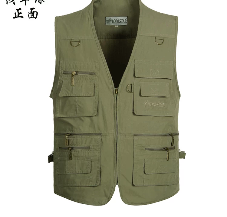 Vest nam mùa hè mỏng phần mùa xuân và mùa thu mẫu nhiều túi cộng với phân bón để tăng giải trí cho người trung niên ngoài trời vest vest béo vai