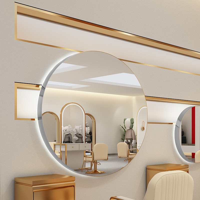 Beauty Hair Shop Mirror Desk Hair Salon Special Single Sided Mirror Tide Wall Hung Wall Hot Dye Area Hairstyle Shop Round Mirror With Light Backlit