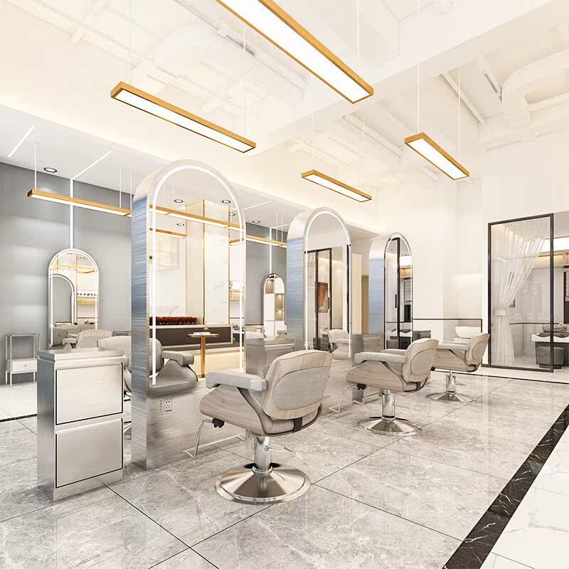 Net Red Hairdressingshop Single-Sided Mirror Beauty Hair Salon Special Beauty Hair Mirror Light Lavish Floor Mirror With Lamp Handle Mirror Table