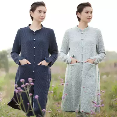 Long version of cloth cicada retro Chinese style original national style spring coat clip cotton coat Women's Big