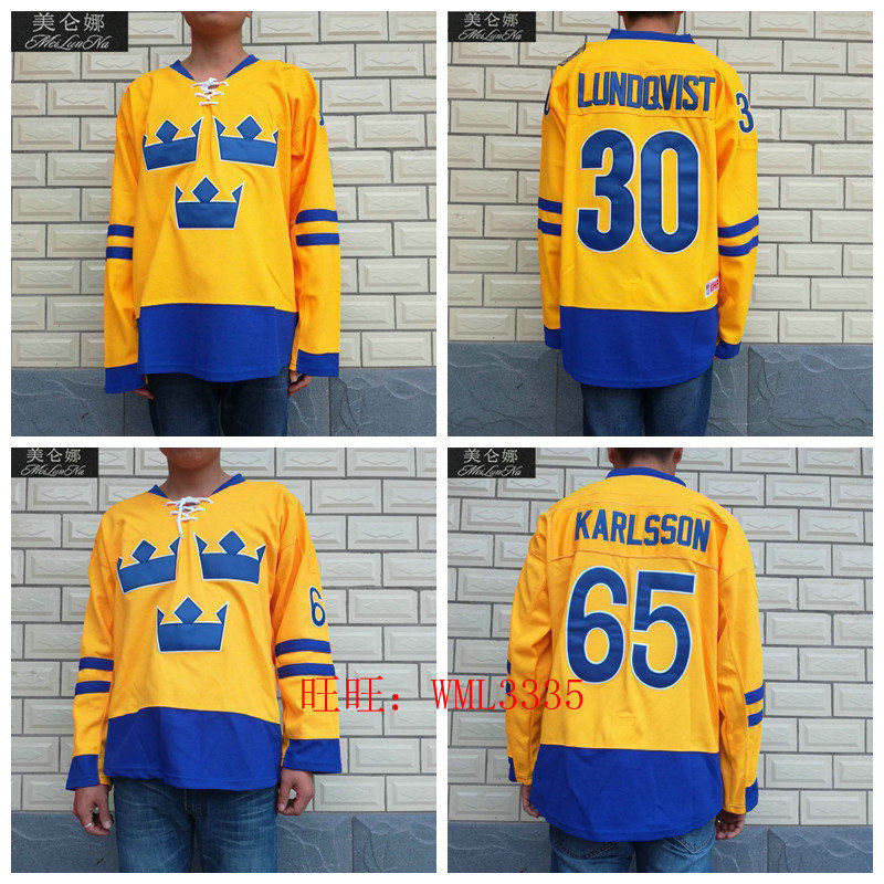 Sweden hockey jersey Sweden 30 Henrik Lundqvist 65 Karlsson Jerseys