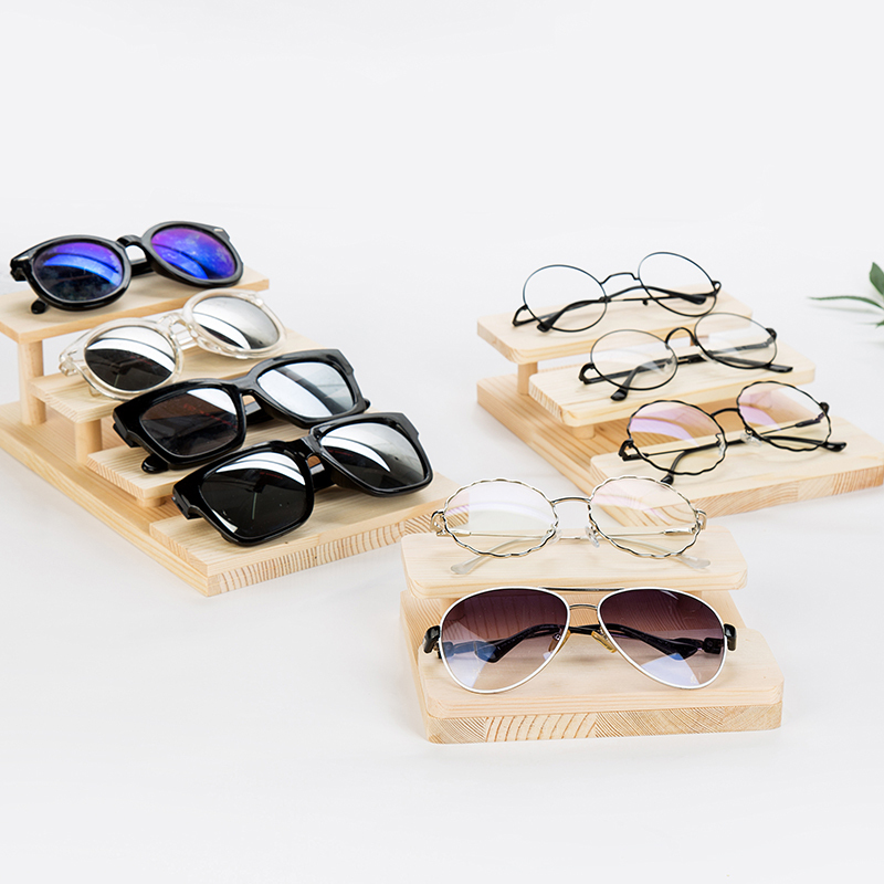 Solid Wood Glasses Display Stand, Tiered Eyewear Store Display Props, Pine Multi-Layer Semi-Circular Display Rack, Free Shipping