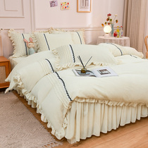 Coral velvet bed four-piece princess style bed skirt bed hat thick double-sided milk velvet flannel quilt cover sheets