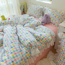 Korean ins bed four-piece cotton 100 cotton summer home spring and autumn skin-friendly sheets quilt cover net red New