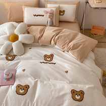 Cotton four-piece set 100 cotton children cartoon quilt cover girls grinding home textile dormitory sheets three-piece bed hat