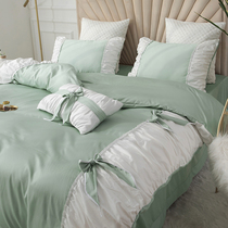 ins Wind Seersucker Lace bedding cotton four-piece cotton household spring and autumn bed sheet quilt cover kit 1