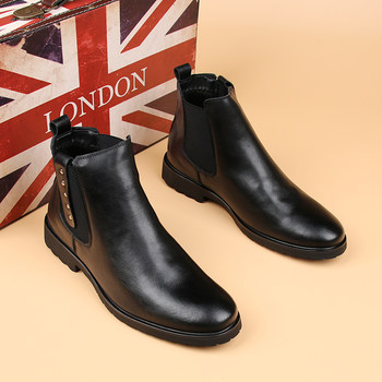 Pointed toe chelsea slip-on men's motorcycle boots