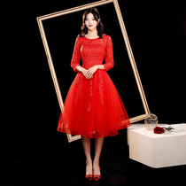 Toast dress bride 2021 new temperament wedding back door red large size thin little man small dress dress