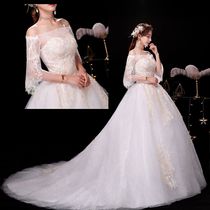 Yarn Sen department super fairy dream wedding dress 2021 new temperament bride tail luxury word shoulder small man thin