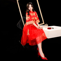 Chinese toast dress bride 2021 new style atmospheric thin high waist Korean red wedding dress wedding evening dress female