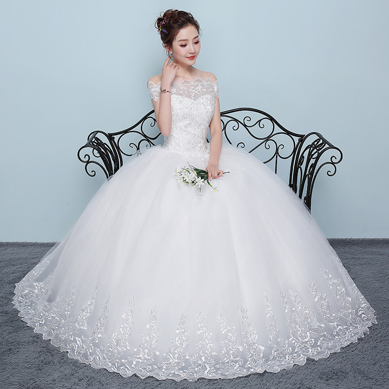 Wedding dress 2023 new temperament bride wedding dress simple and elegant large size Korean style one-shoulder slim palace
