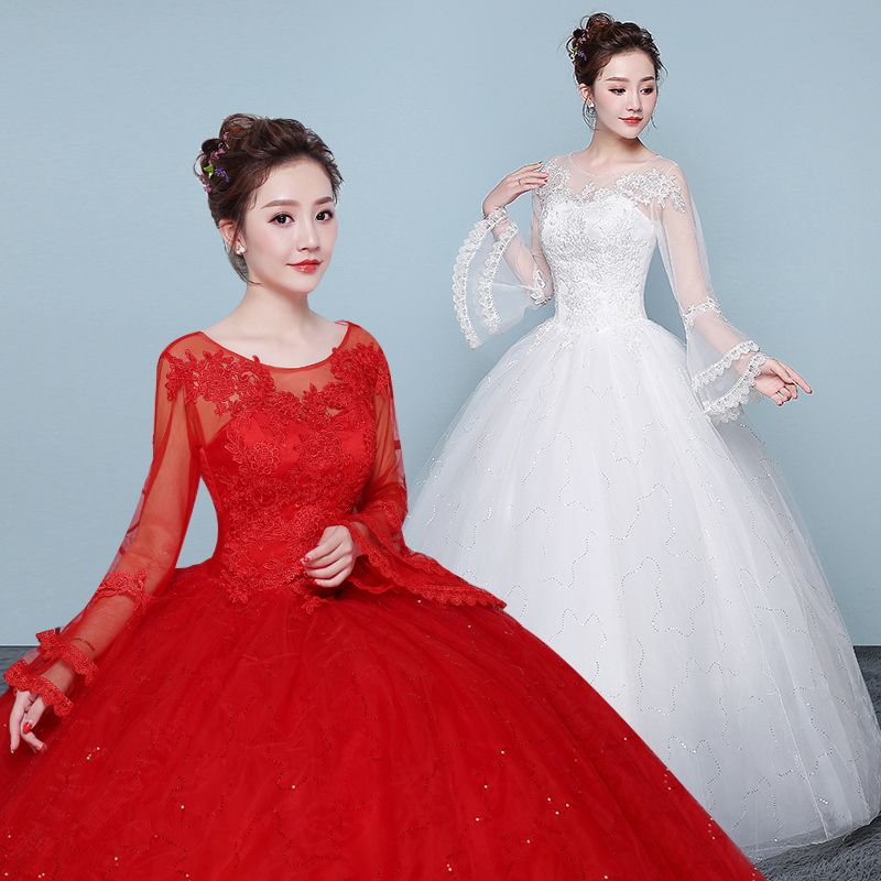 Red wedding shoes for bride, 2023 collection, fitted, open shoulders, Korean style, suitable for teen Red wedding shoes for bride, 2023 collection, fitted, open shoulders, Korean style, suitable for teen