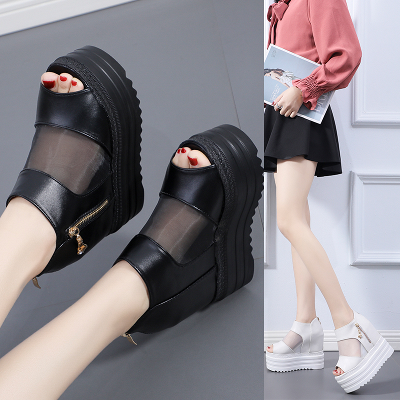 Wedge Super High Heel Sandals 12cm Waterproof Platform Platform Thick-Soled Mesh Fish Mouth Shoes Spring and Summer New Style Inner Height-Increasing Women's Shoes Wedge Super High Heel Sandals 12cm Waterproof Platform Platform Thick-Soled Mesh Fish Mouth Shoes Spring and Summer New Style Inner Height-Increasing Women's Shoes