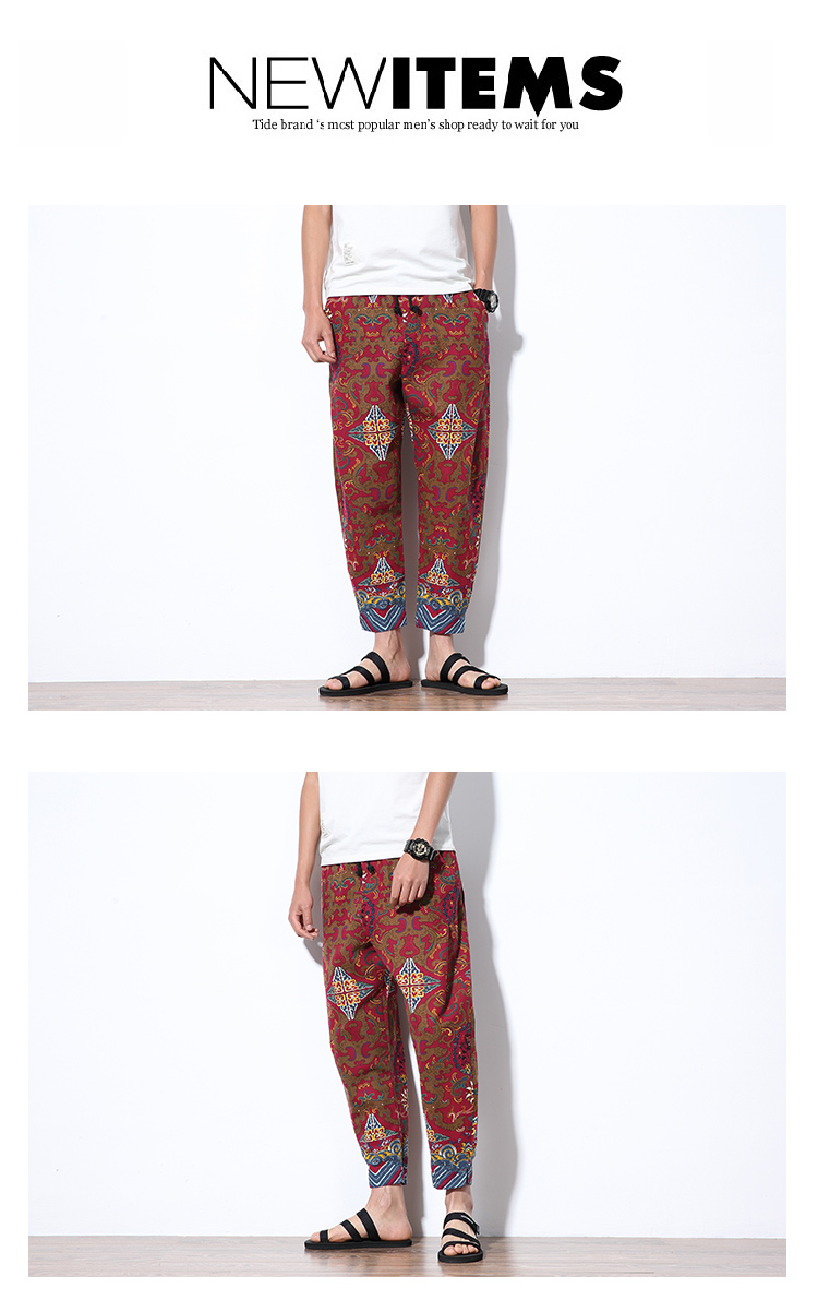 Quần dài Thái Lan quần rộng ống rộng chân quần cotton gió quốc gia thường quần chín quần béo hoa quần đùi nam