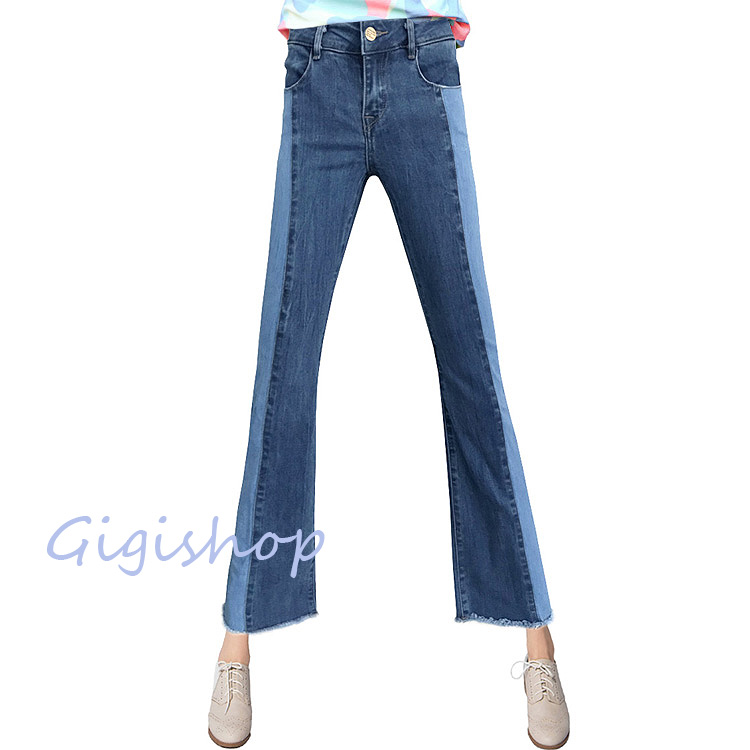 2018 mới mùa xuân và mùa thu khâu màu sắc tương phản micro jeans nữ thời trang Hàn Quốc fringe chic quần đàn hồi thời trang trung niên nữ cao cấp 