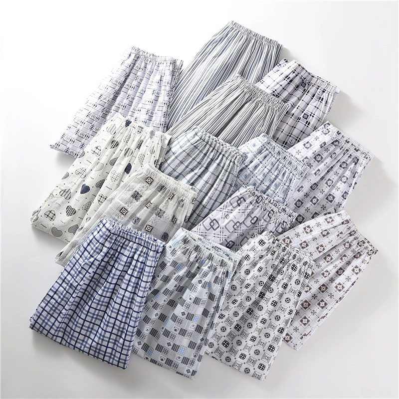 Quần pyjama cotton, quần nam, quần mặc nhà cotton dệt thoi, bố ống rộng cho người trung niên và cao tuổi cộng với quần điều hòa cỡ lớn cho người béo - Quần tây