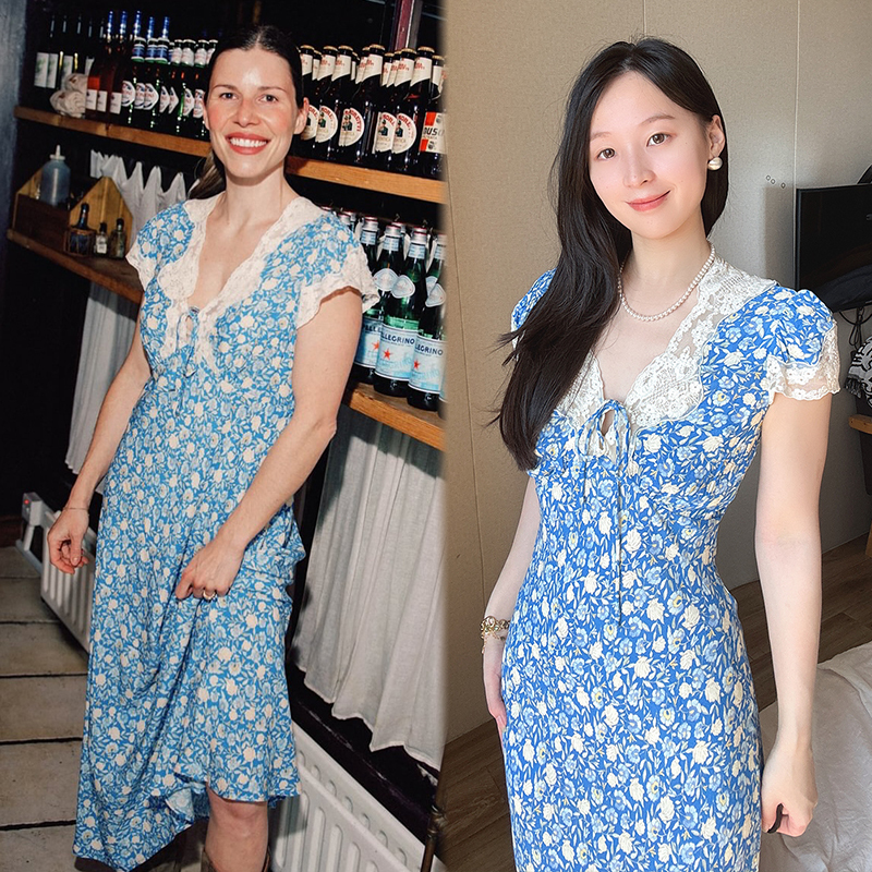 Beautiful New Floral Long Dress That Makes You Look Slimmer and Taller, with a Sexy and Elegant Style, Similar to Zhang Ruonan's Lace Patchwork Dress Rixo