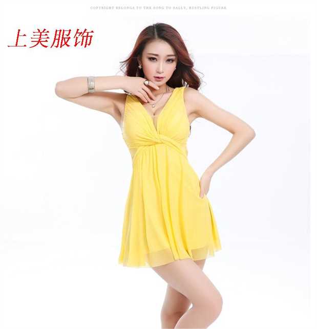 Váy ngủ gợi cảm mùa hè không tay hộp đêm của phụ nữ Váy chữ A cổ chữ V cắt thấp đu lớn khách sạn KTV sling váy cỡ lớn - A-Line Váy mẫu váy nhung xòe