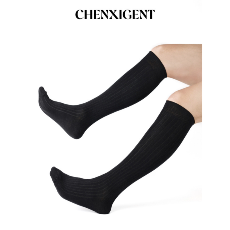 Chenxigent Gentleman's Voyage Series Men's Formal High-Top Black Striped Knee-Length Long Cotton Socks Chenxigent Gentleman's Voyage Series Men's Formal High-Top Black Striped Knee-Length Long Cotton Socks
