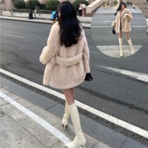 Eimismosol 2020 autumn winter grain suede fur integrated rice white medium long teddy cashmere wool jacket