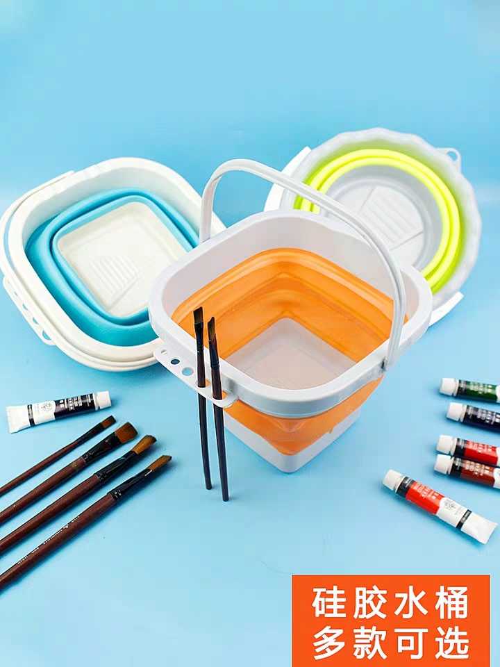Silicone Bucket Large Number Folding Water Powder Bucket Painting Wash Pen Holder Student Can Flex Containing Children Bucket Pen Wash