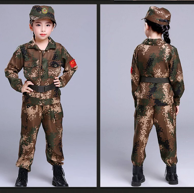 . Mới unisex chụp ảnh trẻ em quân phục quân phục trại hè trẻ quần áo ngụy trang phù hợp với trang phục trẻ em trẻ em huấn luyện quân sự - Trang phục