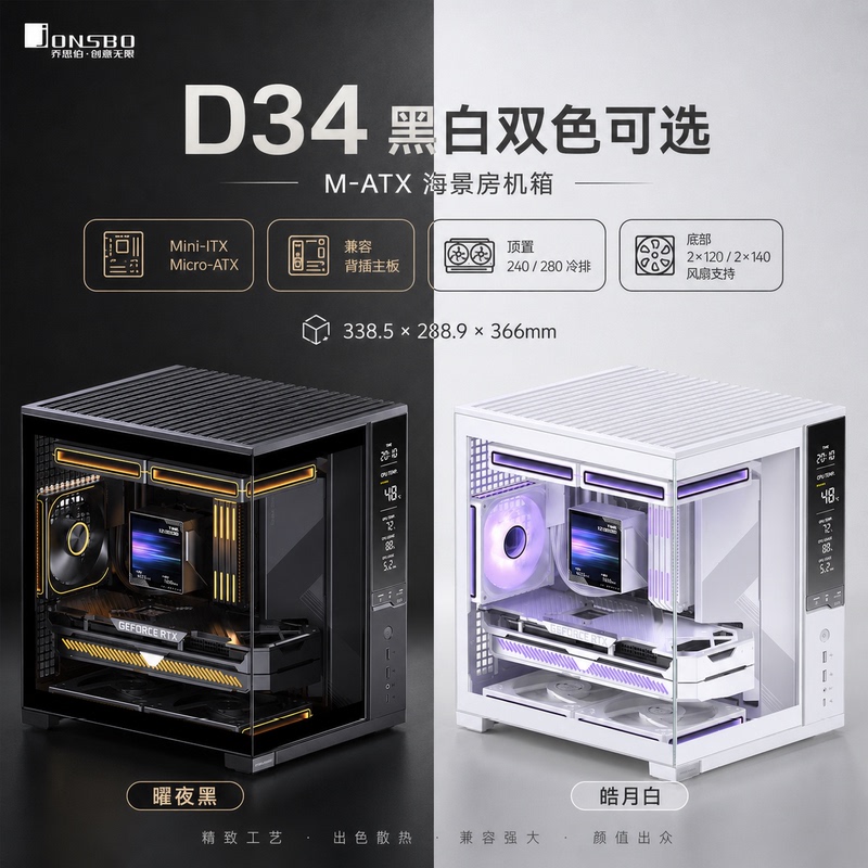 Jonsbo D34 Matx Case Supports Back-Plugged Front Panel Hardware Monitoring Digital Display