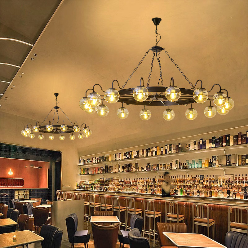 Industrial Style Retro Large Chandelier Creative Duplex Living Room Dining Room Private Room Lamp Barbecue Restaurant Hot Pot Restaurant American-Style Lighting Fixtures