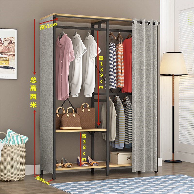 Hanger Ground Floor Bedroom Simple Cloister Hood Home Double Hung Clothes Rack Rental House Apartment Open Wardrobe