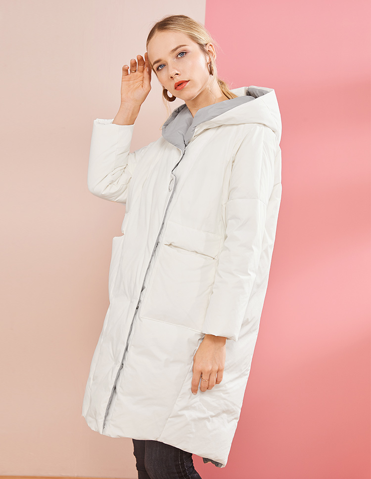 ERAL\/艾莱依2018新款连帽宽松中长款羽绒服