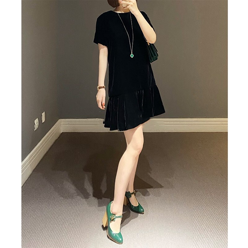 Silk Velvet ~ 100% Mulberry Silk Commuter Simple Fishtail Dress for Women, Age-Reducing, Solid Color, Light Luxury, Versatile Dress