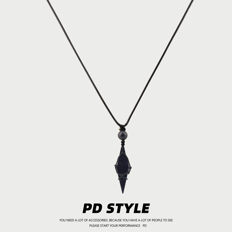 Pdstyle “Night Sky” Obsidian Blue Sandstone Diamond-Shaped Necklace for Men and Women, High-End Braided Cord Gift Pdstyle “Night Sky” Obsidian Blue Sandstone Diamond-Shaped Necklace for Men and Women, High-End Braided Cord Gift