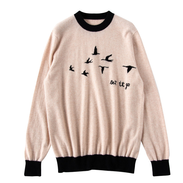 ເສື້ອຢືດ cashmere ລະດູໜາວໃໝ່ສຳລັບຜູ້ຊາຍ, ນົກຍ້າຍຖິ່ນຖານ ແລະ ເສື້ອຢືດ jacquard goose ປ່າ ຄໍຮອບຄໍ pullover sweater base layer